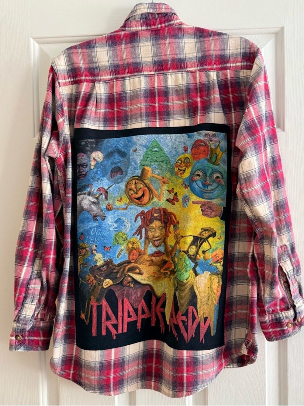 Custom Upcycled TRIPPIE REDD Flannel Shirt Very Oversized Size M Men Street Wear - Picture 2 of 4